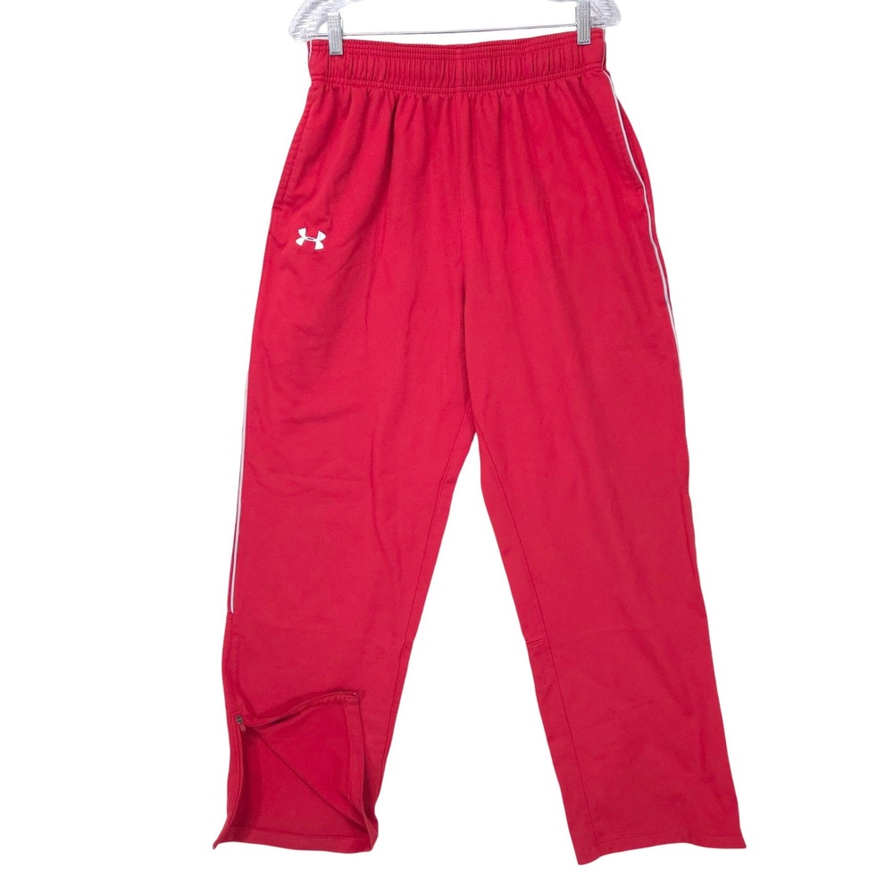 Under Armour Loose Fit Track Pants Mens L Red Ankle Zip Gym Training Activewear